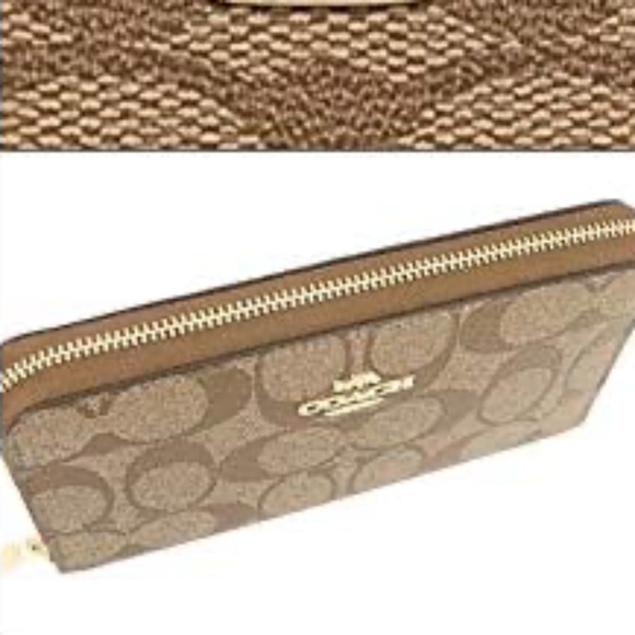 NWT Coach Medium Zip Around Signature Coated Canvas Wallet F88913 Khaki / Saddle - Picture 9 of 9